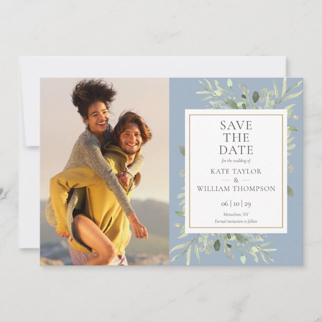 Save The Date Dusty Blue Green Photos Mariage (Devant)