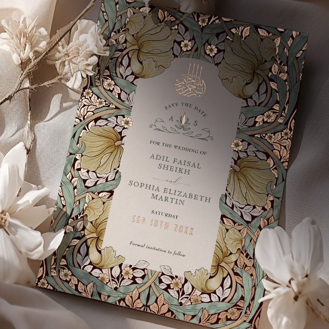 Save the Date Dusty Blue Islamic Morris Folieneinladung (Von Creator hochgeladen)