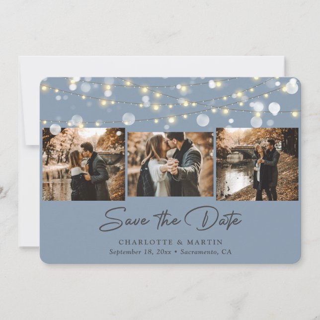 Save The Date Dusty Blue Mariage 4 Photo Enregistrer la date (Devant)