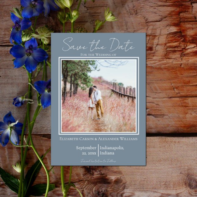 Save The Date Dusty Blue Minimalist Photo Enregistrer La Date (Dusty Blue Minimalist Photo Save the Date)