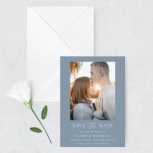 Save The Date Dusty Blue Modern Elegant Wedding Photo