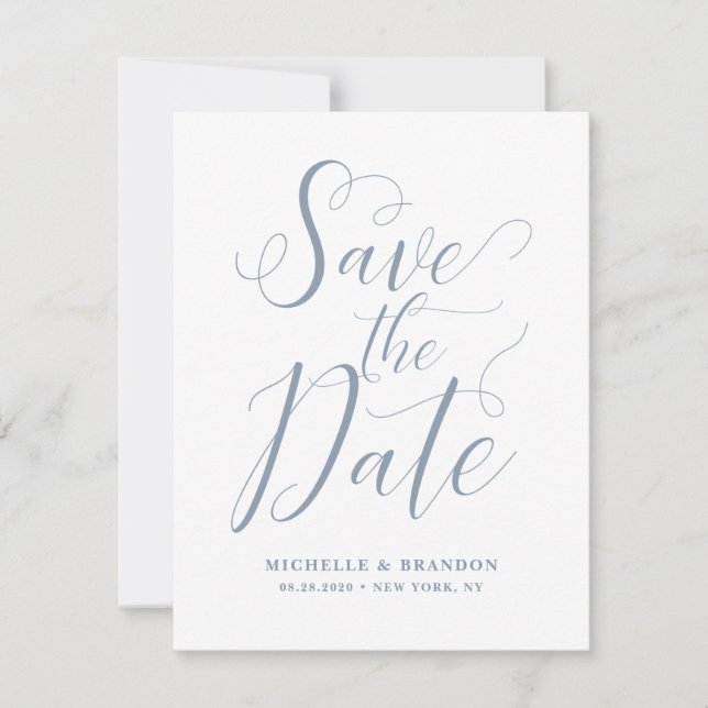 Save the Date Dusty Blue Modern Script Karte (Vorderseite)
