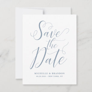 Save the Date Dusty Blue Modern Script Karte