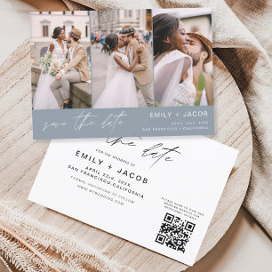 Save The Date Dusty Blue QR Code Enregistrer la date - 3 Photo