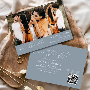 Save The Date Dusty Blue QR Code Enregistrer la date 3 Photo Ele