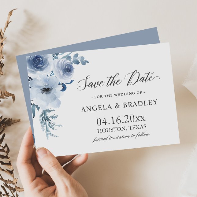 Save The Date Dusty Blue Romantic Boho Floral Mariage (Créateur téléchargé)