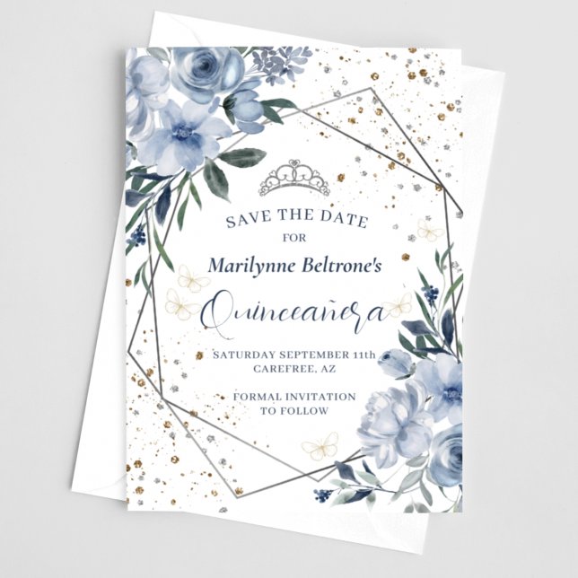 Save The Date Dusty Blue Silver Quinceañera (Créateur téléchargé)