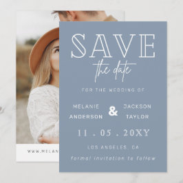 Save The Date Dusty Blue Simple Calligraphie Photo Enregistrer L