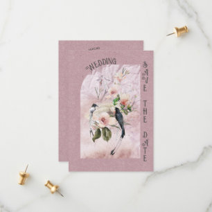 Save The Date Dusty Bourgogne Magnolia Blossoms and Bird Mariage
