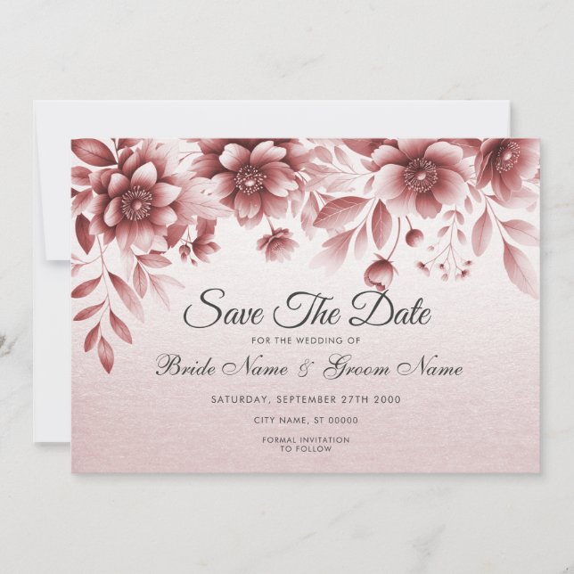 Save The Date Dusty Floral Rose Enregistrer La Date (Devant)