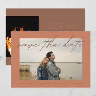 Save The Date Dusty Orange Terracotta Elégante Photo Frontière