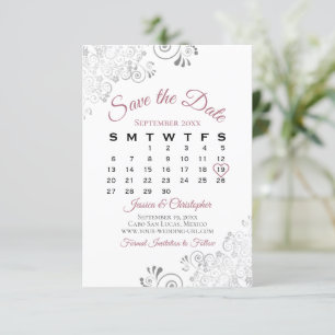 Save The Date Dusty Rose & Blanc Simple Élégant Calendrier de ma