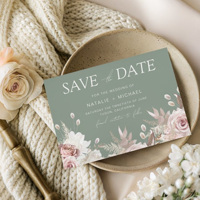 Save The Date Dusty Rose, Blush & Sage Boho Floral Wedding (Créateur téléchargé)