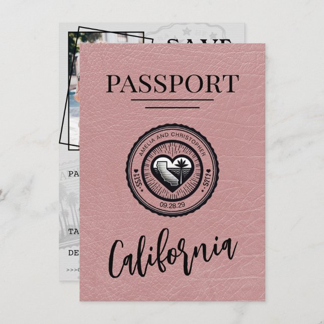 Save The Date Dusty Rose California Passeport Enregistrer La Dat (Devant / Derrière)