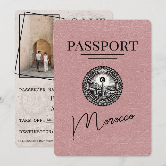 Save The Date Dusty Rose Maroc Passeport Enregistrer La Date (Devant / Derrière)