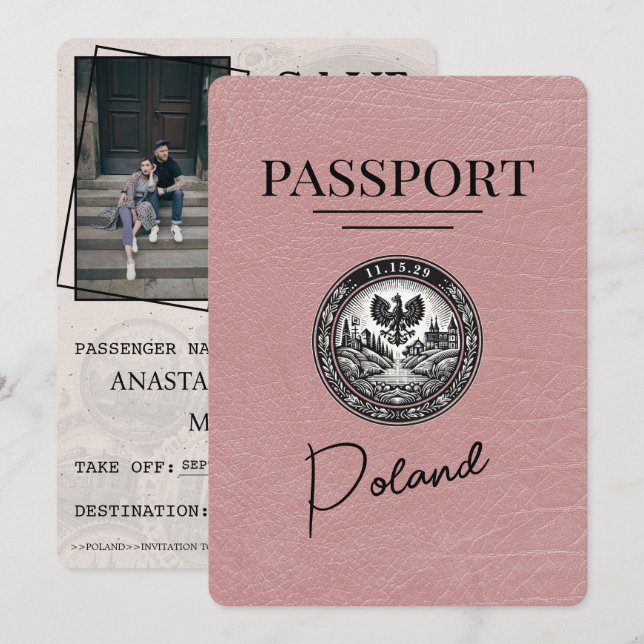 Save The Date Dusty Rose Pologne Passeport Enregistrer La Date (Devant / Derrière)