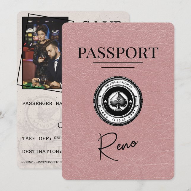 Save The Date Dusty Rose Reno Passeport Enregistrer La Date (Devant / Derrière)