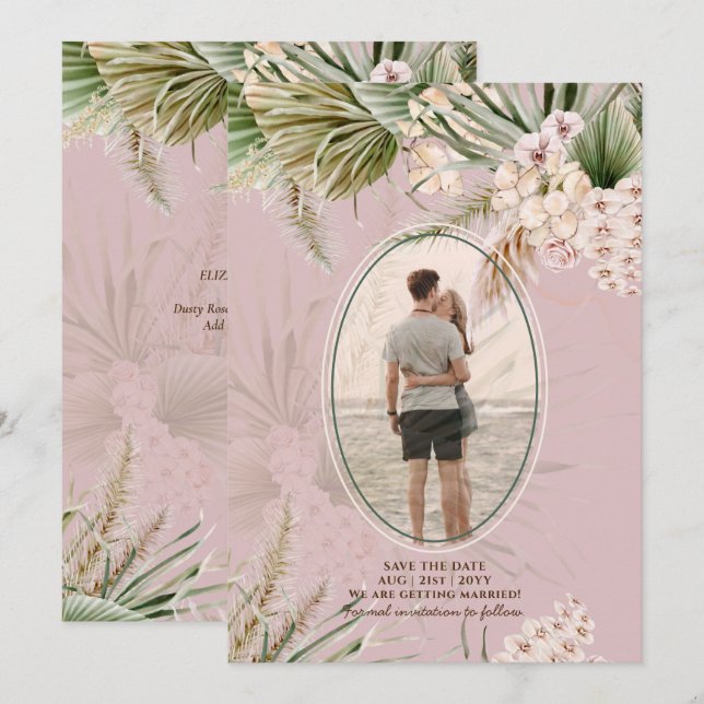 Save The Date Dusty Rose Tropical Pampas Mariage PHOTO Grass Sav (Devant / Derrière)