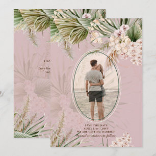 Save The Date Dusty Rose Tropical Pampas Mariage PHOTO Grass Sav