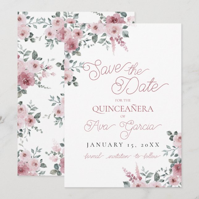 Save The Date Dusty Rose Xv Enregistrer la date (Devant / Derrière)