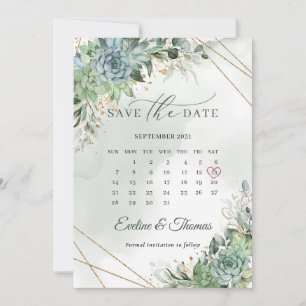 Save The Date Dusty vert bleu succulents or enregistrer la date