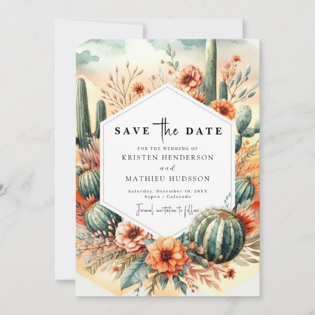 Save The Date Earthy Boho Cactus Mariage (Devant)