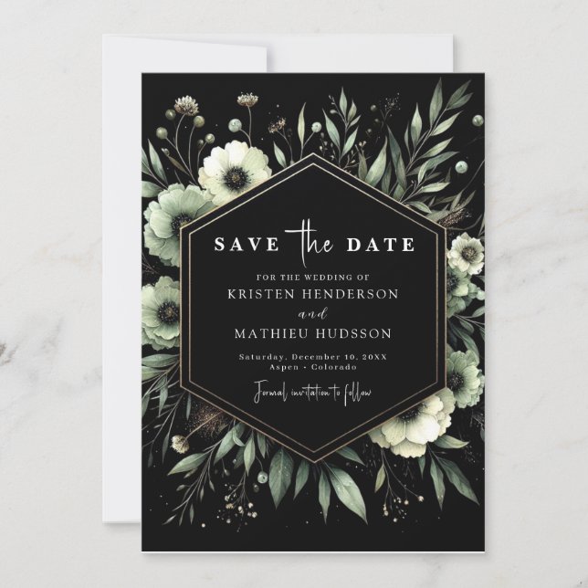 Save The Date Earthy Botanical Romance Sage Green Mariage (Devant)