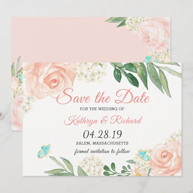 Save The Date Eau Florale Peach Spring Sauvez La Date (Devant / Derrière)