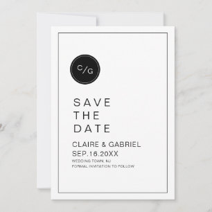 Save The Date Économie de date minimaliste moderne noir et blanc
