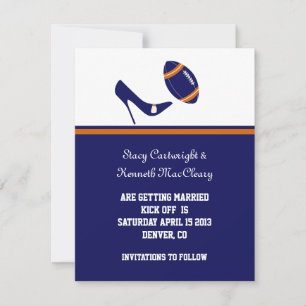 Save The Date Économies bleues et oranges de mariage du football