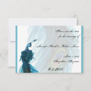 Save The Date Économies bleues turquoises de plume de paon la