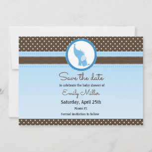 Save The Date Économies de baby shower d'éléphant le brun bleu