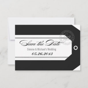 Save The Date Économies d'étiquette de bagage le noir et blanc