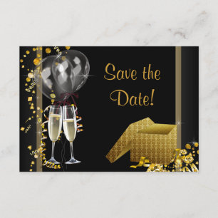 Save The Date Économies d'or de noir de confettis de Champagne