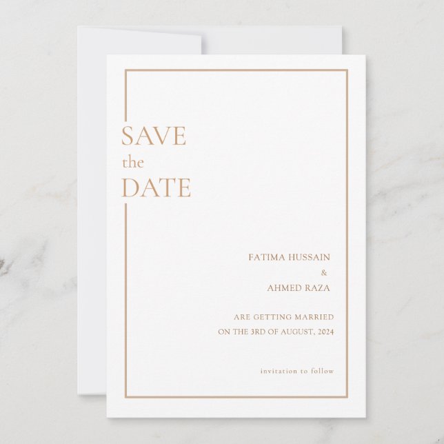 Save The Date Économies dorées minimales Mariage musulman, Sauve (Devant)