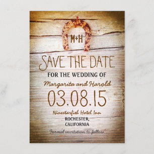 Save The Date économies en fer à cheval rustiques en bois les