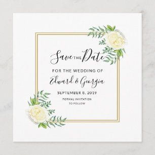 Save The Date économies florales d'or crème l'invitation de