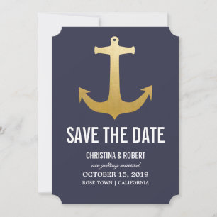 Save The Date Économies nautiques d'Ancre de feuille d'or de