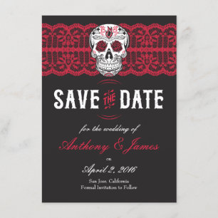 Save The Date Économies rouges de crâne de sucre de dentelle les