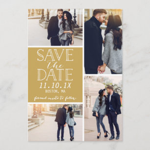 Save The Date Économisez La Date 4 Photo Collage Gold