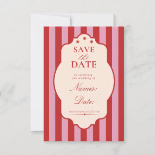 Save The Date Économisez la date de mariage rayée rouge et rose