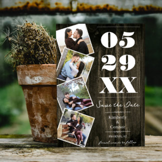 Save The Date Économisez la date de quatre photos rustique gras