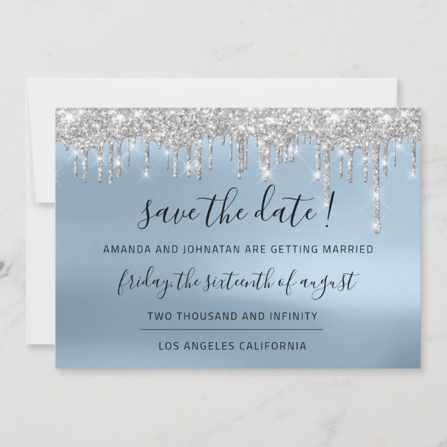 Save The Date Économisez la date gris argenté bleu étincelle gou (Devant)
