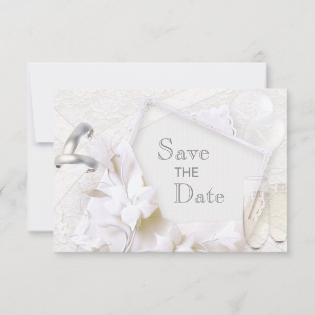 Save The Date Économisez La Date Mariage Anneaux & Flutes Champa (Devant)