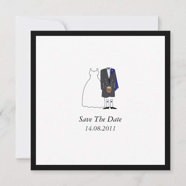 Save The Date Ecosse Kilt Bride & Groom Blue Enregistrer la date (Devant)