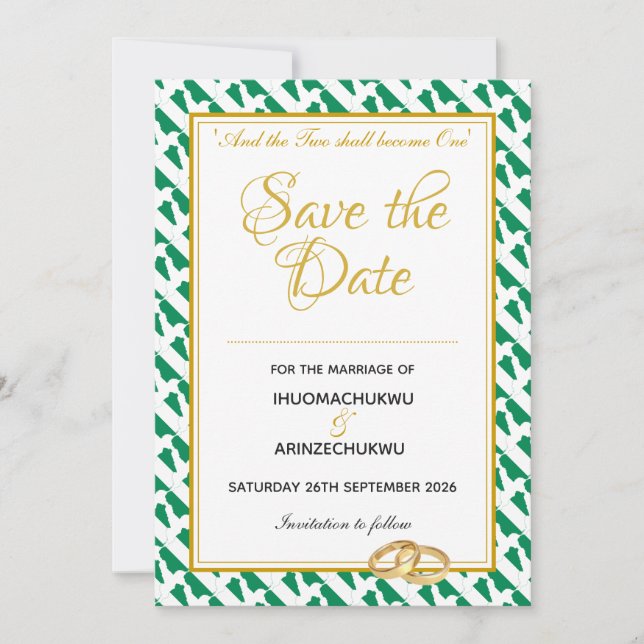 Save The Date Écriture chrétienne NIGERIA Mariage Naija (Devant)