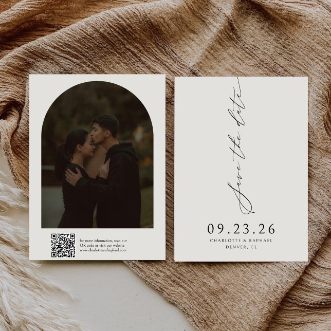 Save The Date Écriture de calligraphie moderne Code QR Mariage  (Créateur téléchargé)