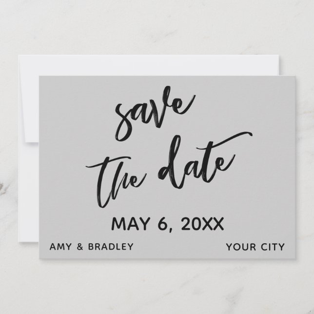 Save The Date Écriture décontractée Mariage gris clair Typograph (Devant)