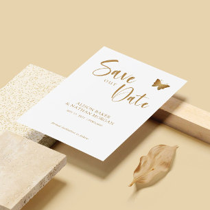 Save The Date Écriture dorée élégante avec papillon pailleté pou