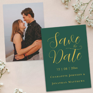 Save The Date Écriture Élégante Moderne Photo de Mariage Vert &